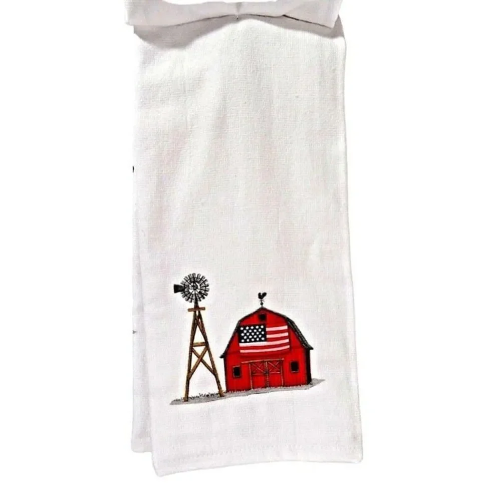Grown in the USA Kitchen Towels Patriotic American Flag Red Barn Cotton 2pc Gift